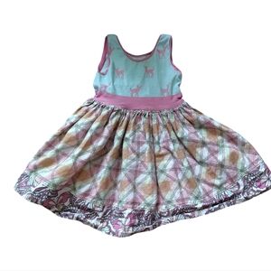 Adelaide Original Pink and Blue Deer Print Boutique Dress--Girls 3T
